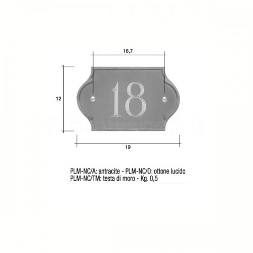 Numero Civico antracite Mod. PLM-NC/A Morelli su lastra di ottone
