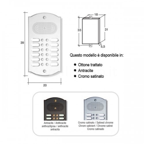 Citofono campanello 12 NOMI Mod. 12PLMORO/K ottone cromo satinato Alta Qualità Morelli