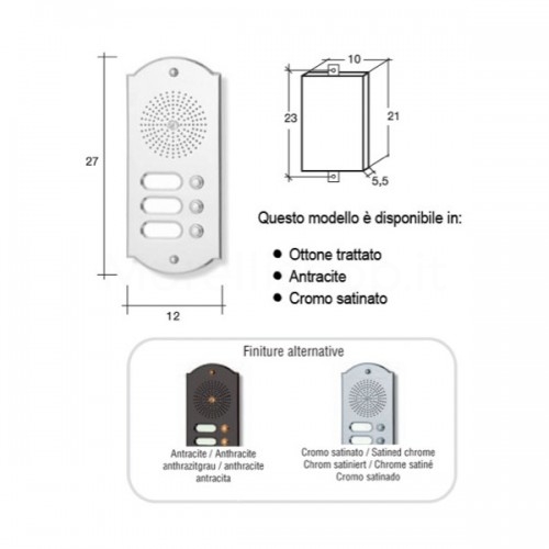 Citofono campanello 3 NOMI Mod. 3PLMORO/K ottone  cromo satinato Alta Qualità Morelli