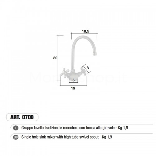 Rubinetto monoforo ottone gruppo lavabo ART.0700 Morelli