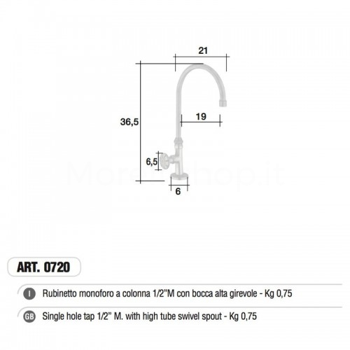 Rubinetto monoforo ottone gruppo lavabo ART. 0720 Morelli