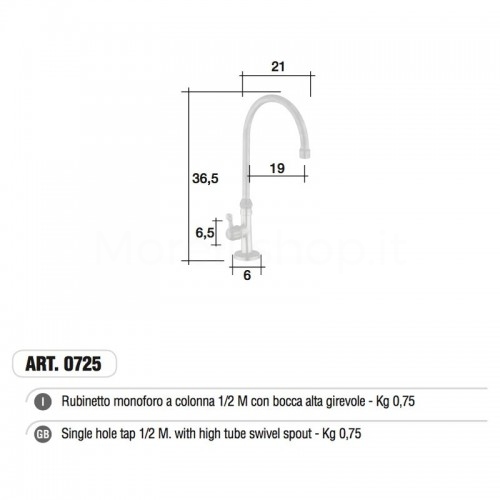 Rubinetto monoforo ottone gruppo lavabo ART.0725 Morelli