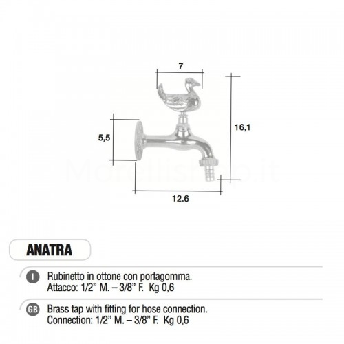 Rubinetto in ottone a farfalla con Pomello ANATRA - Morelli