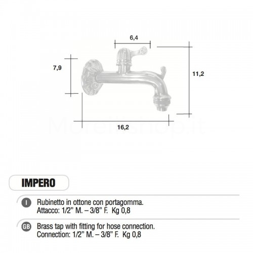 Rubinetto in ottone Mod. IMPERO con portagomma Morelli