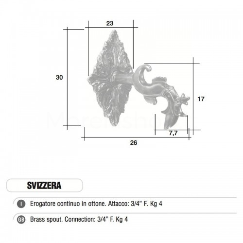 Erogatore rubinetto continuo in ottone Mod. SVIZZERA Morelli