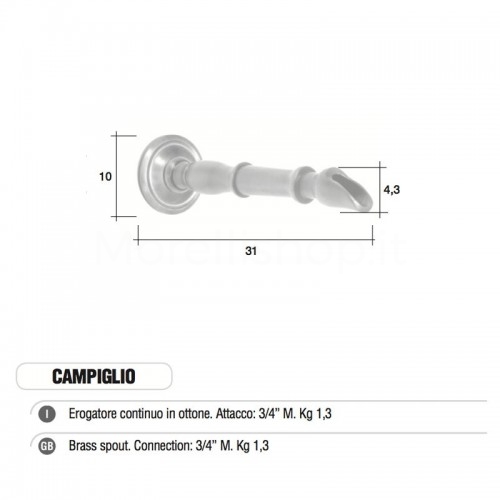 Erogatore rubinetto continuo in ottone Mod. CAMPIGLIO Morelli