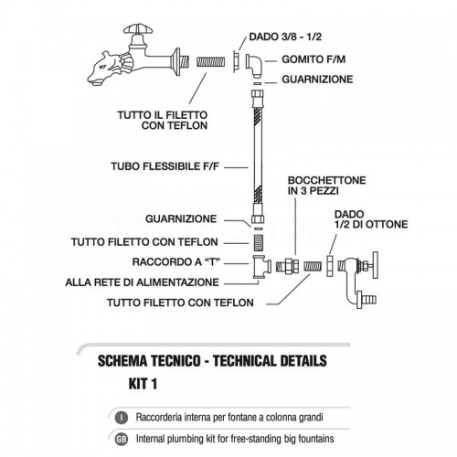 Kit raccorderia interna con Rubinetti per fontana a colonna Morelli - KIT1