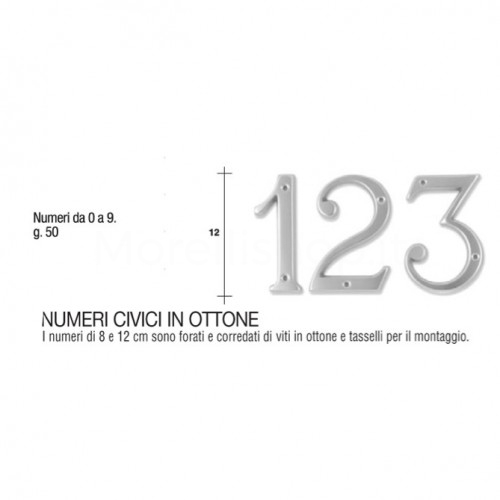 Numero Civico 12 cm ottone non trattato - Morelli