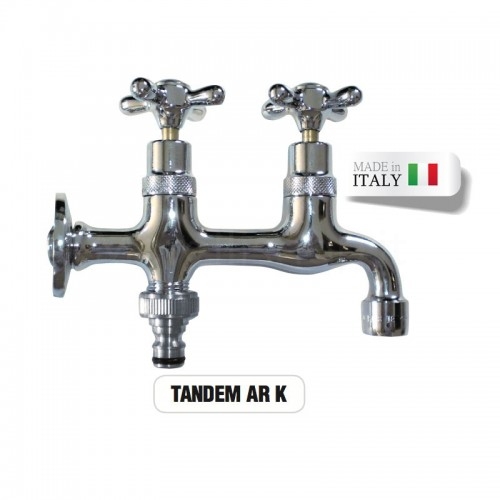 TANDEM polished chrome-plated double faucet with Morelli quick coupler