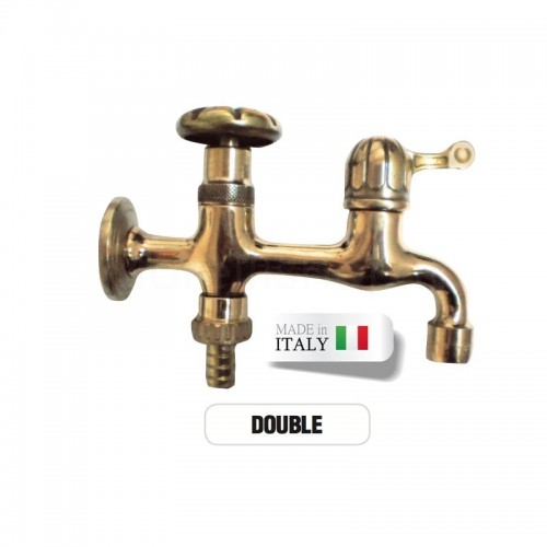 DOUBLE brass double faucet with Morelli hose nozzle holder