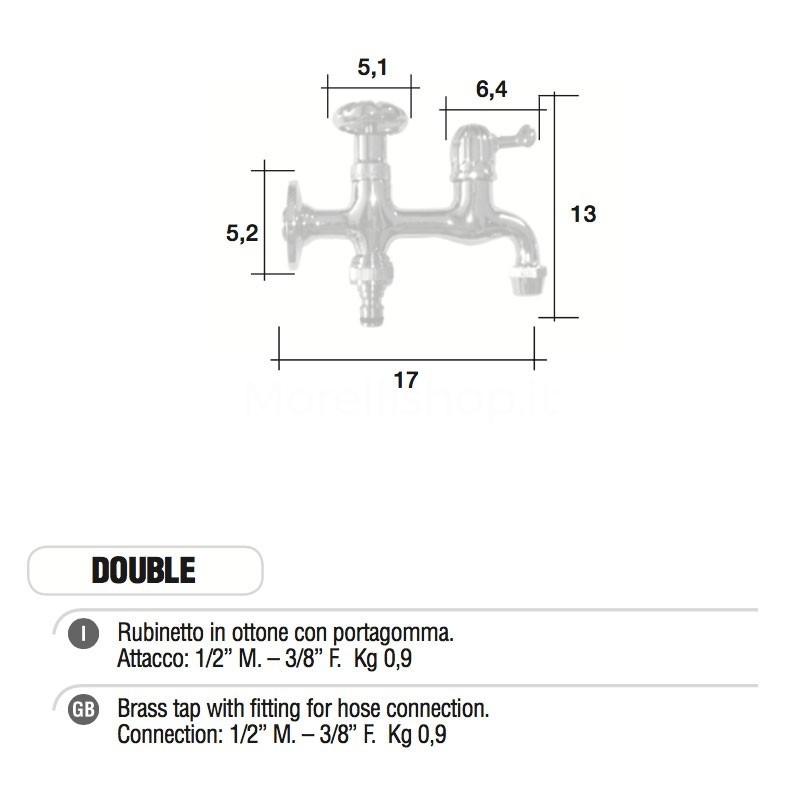 Doppio Rubinetto Da Giardino In Ottone, Rubinetto Esterno A Due Uscite Con Attacchi 1/2" E 2x3/4", Valvola A Sfera, Antigelo, Completo Di Guarnizioni E Nastro Sigillante