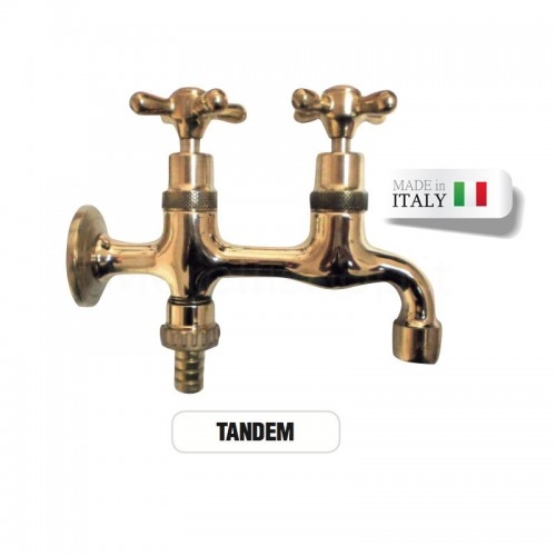 TANDEM double brass faucet with Morelli hose barb holder