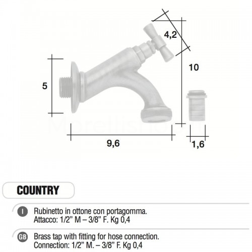 Rubinetto in ottone COUNTRY con portagomma Morelli