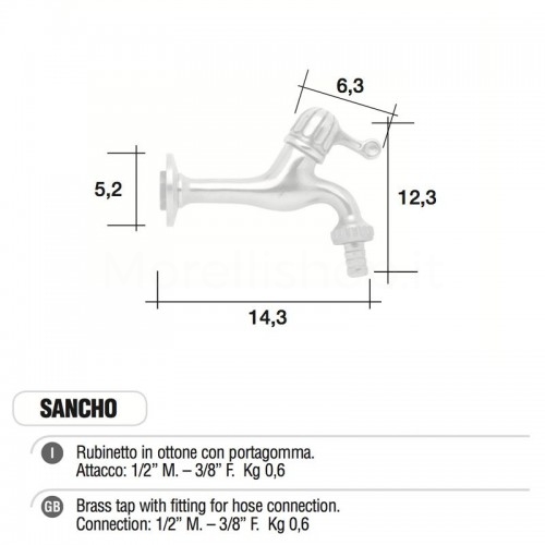 Rubinetto in ottone SANCHO con portagomma Morelli