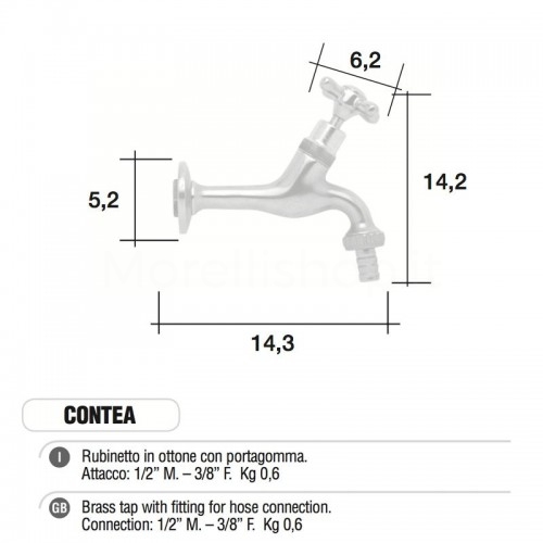 Rubinetto in ottone CONTEA con portagomma Morelli