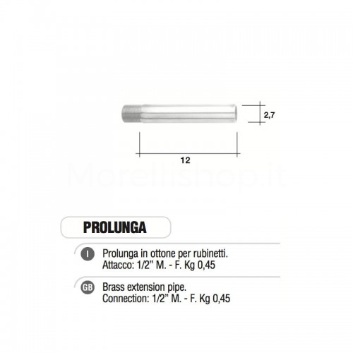 Prolunga in ottone filettata per rubinetti Morelli