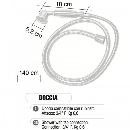 Doccia in ottone attacco compatibile con rubinetti Morelli