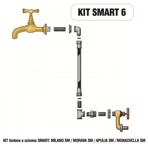 Internal fittings kit with faucets for Morelli SMART pillar fountain - KIT SMART 6