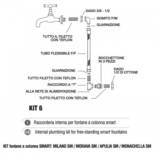 Kit raccorderia interna con Rubinetti per fontana a colonna SMART Morelli - KIT SMART 6