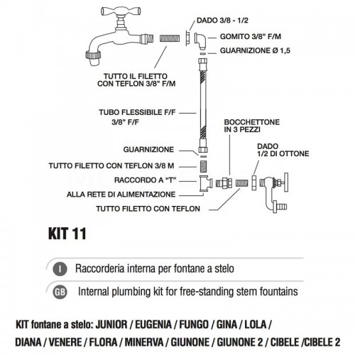 Kit raccorderia interna con Rubinetti per fontana a colonna STELO Morelli - KIT STELO 11