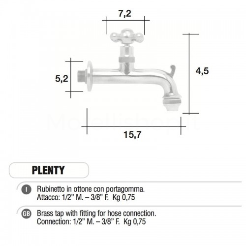 Rubinetto in ottone cromato PLENTY AR K con portagomma Morelli