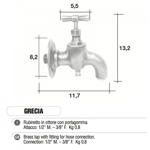 Rubinetto in ottone Mod. GRECIA con portagomma Morelli