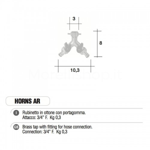 Rubinetto doppio ottone HORNS portagomma attacco rapido Morelli