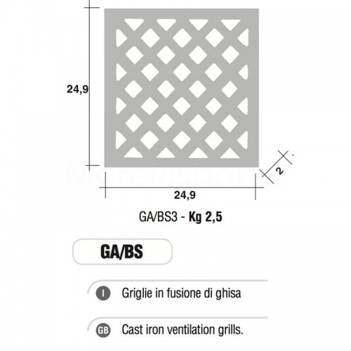 Griglia di Aerazione Mod. GA-BS3 in ghisa Morelli - NON CARRABILE