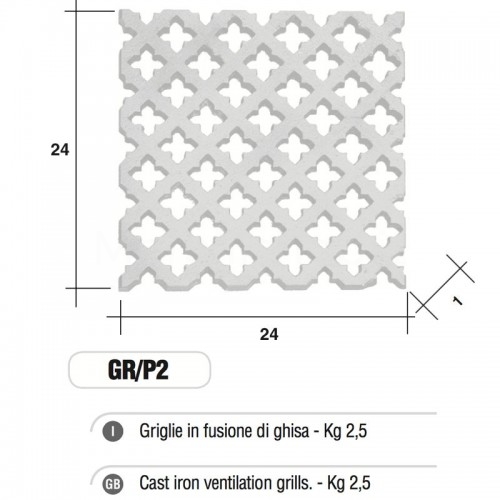 Griglia di Aerazione Mod. GR-P2 in ghisa Morelli - NON CARRABILE