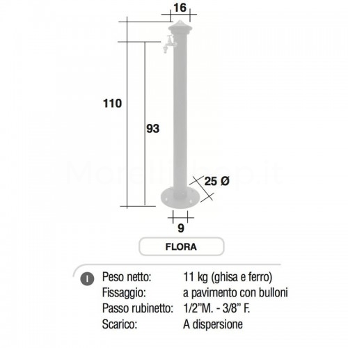 Fontana da giardino in ghisa e ferro Mod. SOLO CORPO FLORA - PERSONALIZZABILE - Morelli - Arredo esterno