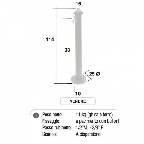 Fontana da giardino in ghisa e ferro Mod. SOLO CORPO VENERE - PERSONALIZZABILE -  Morelli - Arredo esterno