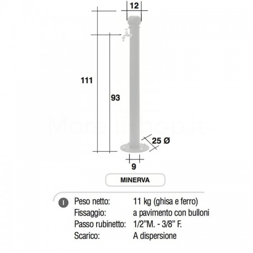 Fontana da giardino in ghisa e ferro Mod. SOLO CORPO MINERVA - PERSONALIZZABILE - Morelli - Arredo esterno