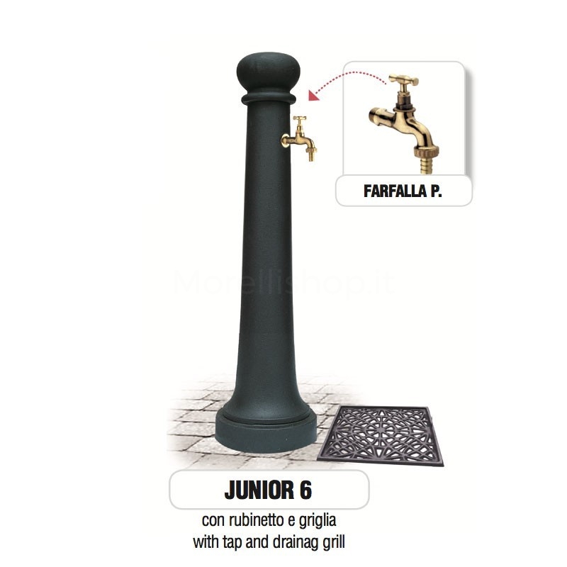 Fontana Da Giardino In Ghisa 77x37x30 Cm – Rubinetto Incluso, Finitura Anticata, Colonna Con Griglia Scarico, Per Esterno