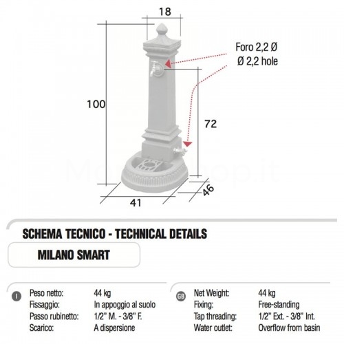 Fontana da giardino in ghisa Mod. MILANO SMART AQ Morelli - Arredo esterno