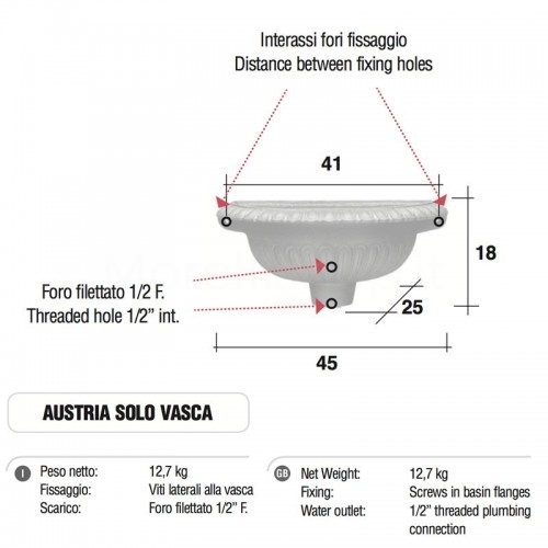 Fontana a muro in ghisa Mod. SOLO CORPO AUSTRIA SV Morelli - Arredo esterno