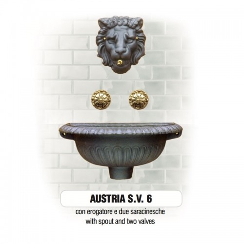 Cast iron wall garden fountain Mod. AUSTRIA SV 6 Morelli with faucets and lion head spout