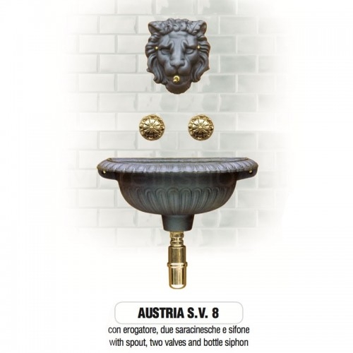 Cast iron wall garden fountain Mod. AUSTRIA SV 8 Morelli with faucets, dispenser and siphon