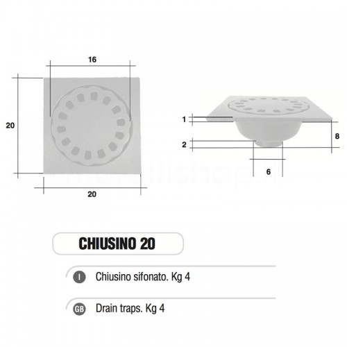 Chiusino Tombino a sifone in ghisa 20x20 cm Morelli