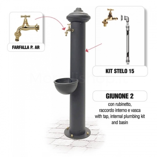 Fontana da giardino in ghisa e ferro Mod. GIUNONE 2 - con rubinetto e raccordi interni