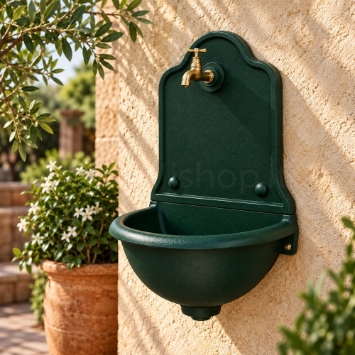 Fontana a muro in ghisa Mod. ISEO PICCOLA GREEN Morelli con rubinetto