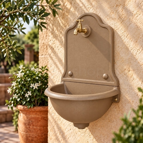 Fontana a muro in ghisa Mod. ISEO PICCOLA BEIGE Morelli con rubinetto