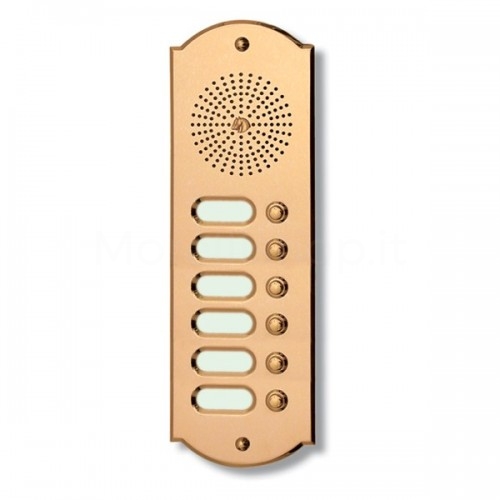 PUSH BUTTON PANEL FOR 6 NAME INTERCOM MOD. 6PLMORO/CPT POLISHED BRASS TREATED CPT