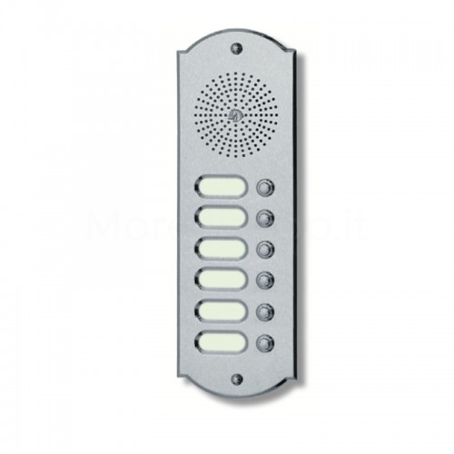 PUSH BUTTON PANEL FOR INTERCOM 6 NAMES MOD. 6PLMORO/K IN SATIN CHROME BRASS