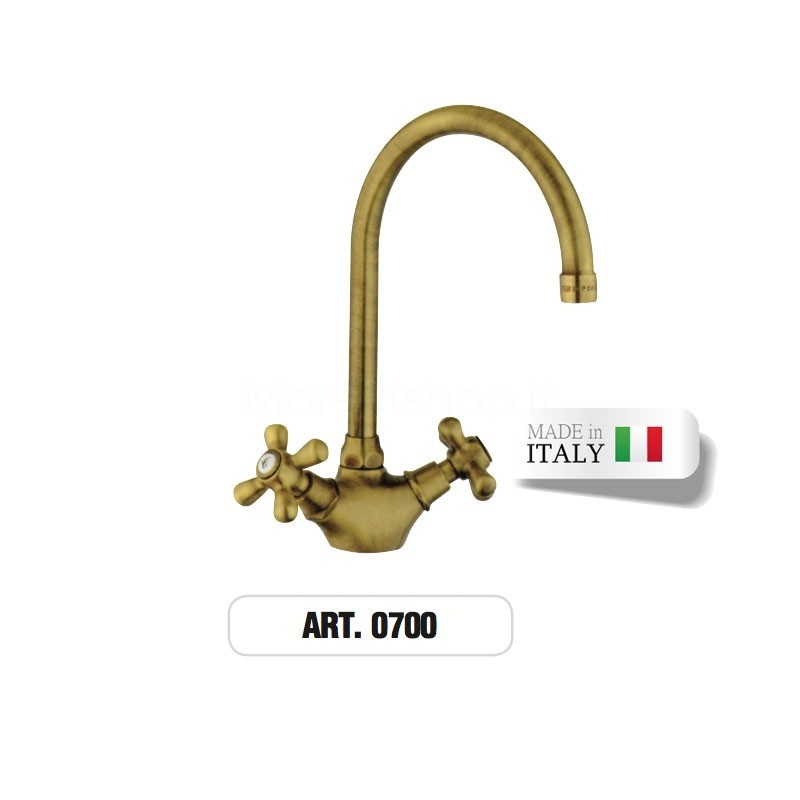 Rubinetto Lavabo Bagno Classico Monoforo in Ottone Artigianale